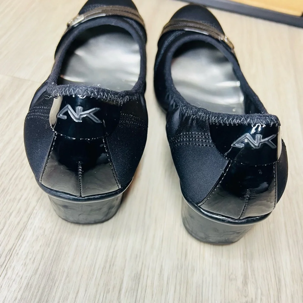 Anne Klein sport patent toe black wedges size 7M